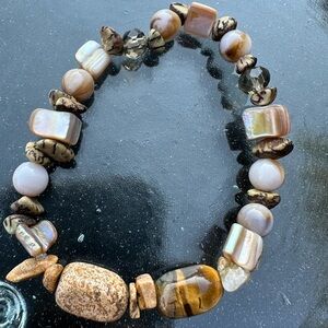Handmade brown natural crystal gemstone beaded stretch bracelet
